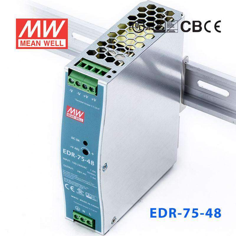 Mean Well EDR-75-48 Single Output Industrial Power Supply 75W 48V - DIN Rail