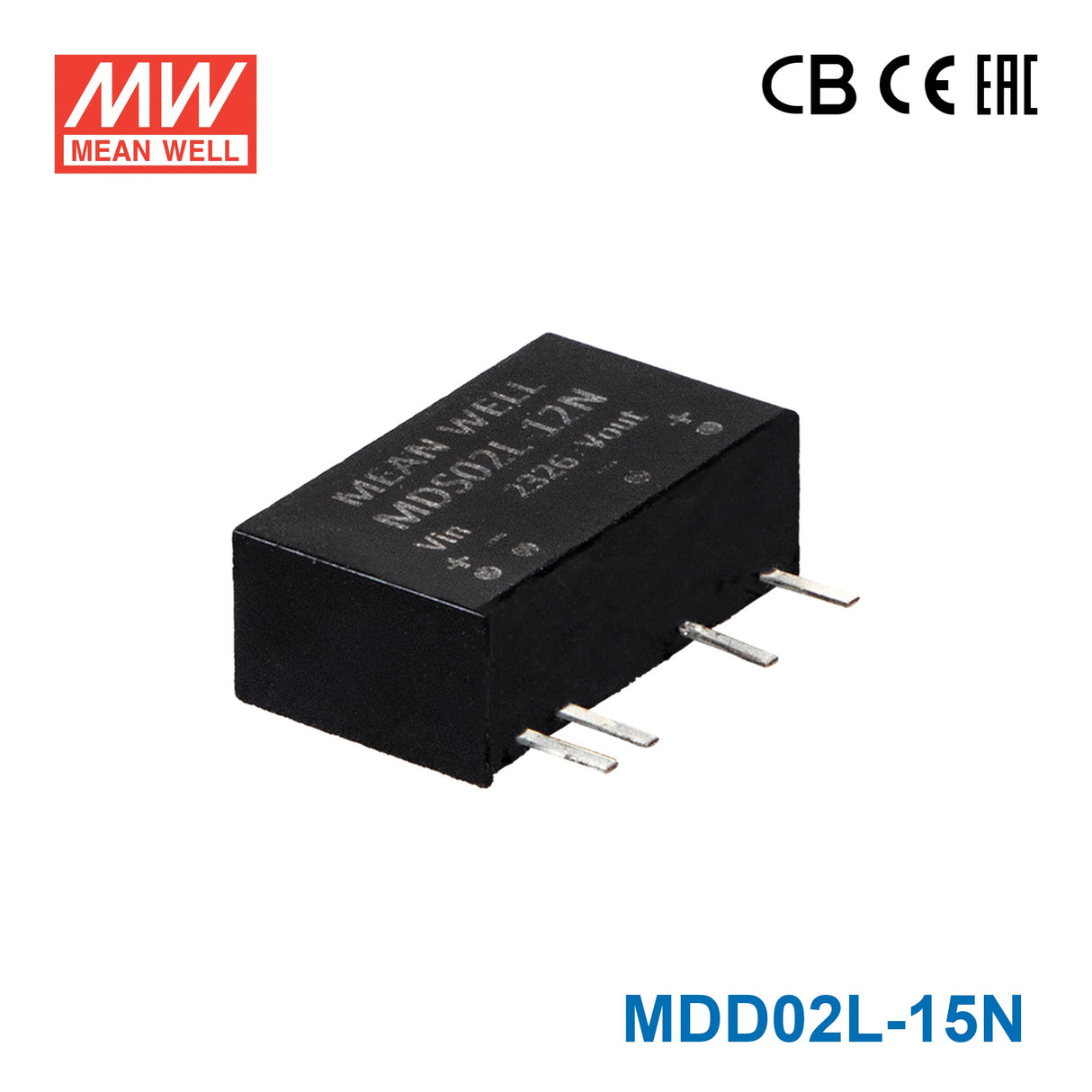Mean Well MDD02L-15N SIP Package DC-DC Converter- 2W - ±15V Out 67mA