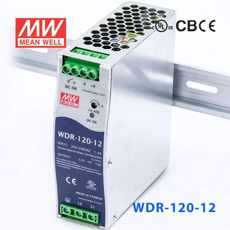 Mean Well WDR-120-12 Single Output Industrial Power Supply 120W 12V 10A - DIN Rail