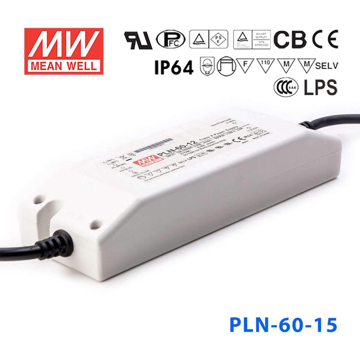 Mean Well PLN-60-15 Power Supply 60W 15V - IP64 4A
