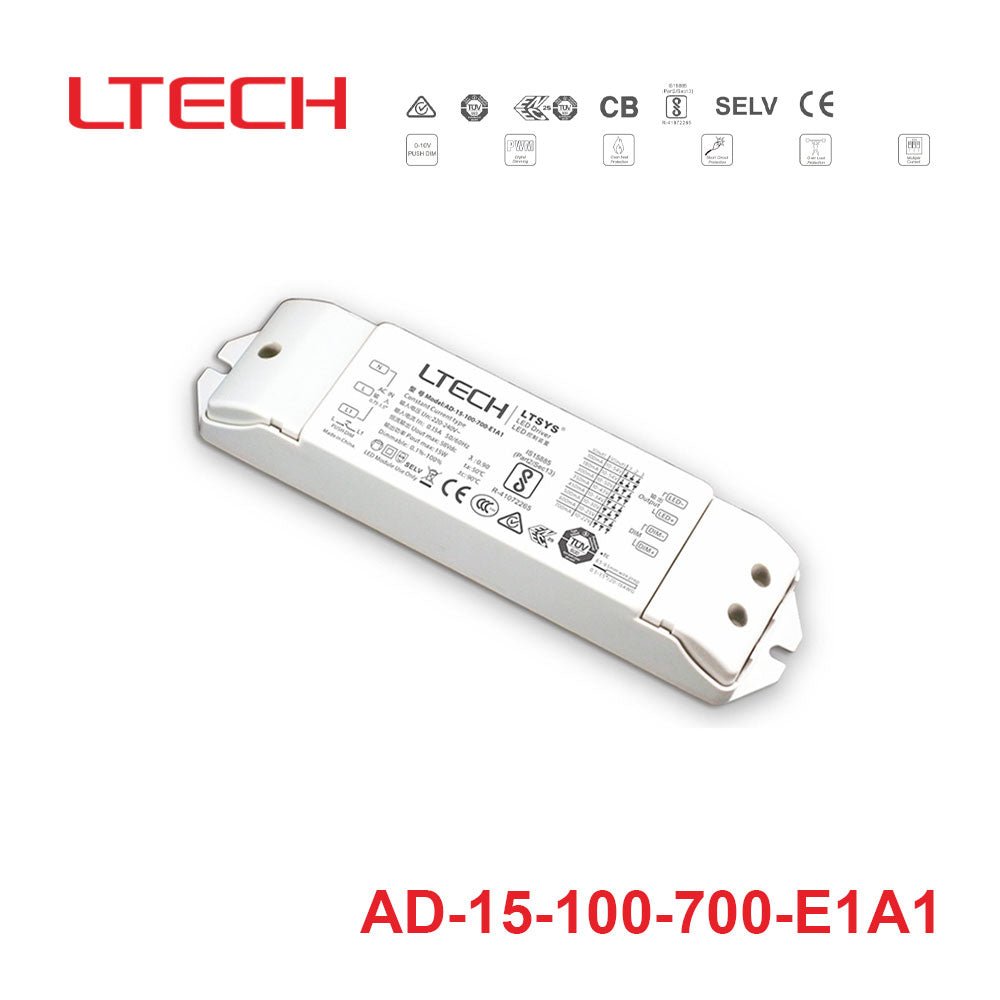 LTECH AD-15-100-700-E1A1 15W 100 ~ 700mA CC 0/1-10V LED Driver - Selectable Output - AD-15-100-700-E1A1 - powersupplymall.com
