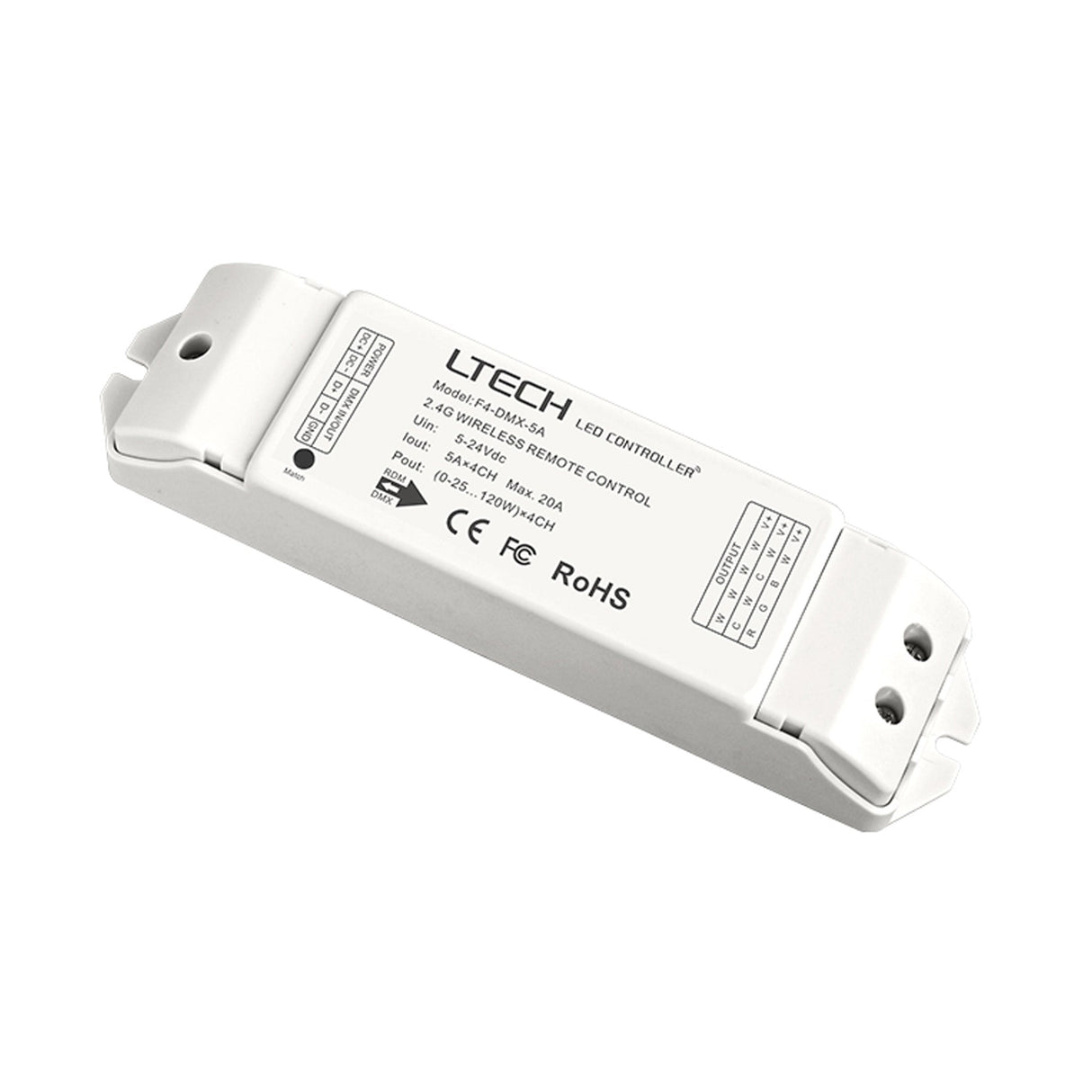 Ltech F4 - DMX - 5A Wireless RF Constant Voltage Controller - 4 Channel - F4 - DMX - 5A - powersupplymall.com