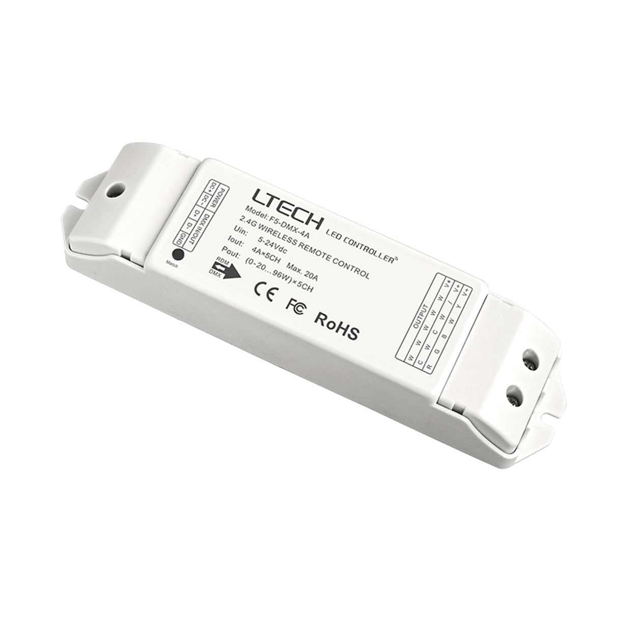 Ltech F5 - DMX - 4A Wireless RF Constant Voltage Controller - 5 Channel - F5 - DMX - 4A - powersupplymall.com