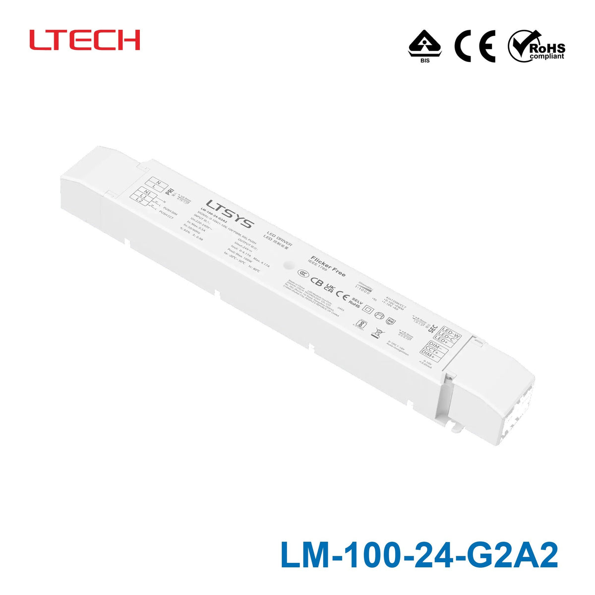 Ltech LM-100-24-G2A2 100W 24VDC CV LED Driver - 0/1-10Vdimmable 4.17A - LM-100-24-G2A2 - powersupplymall.com