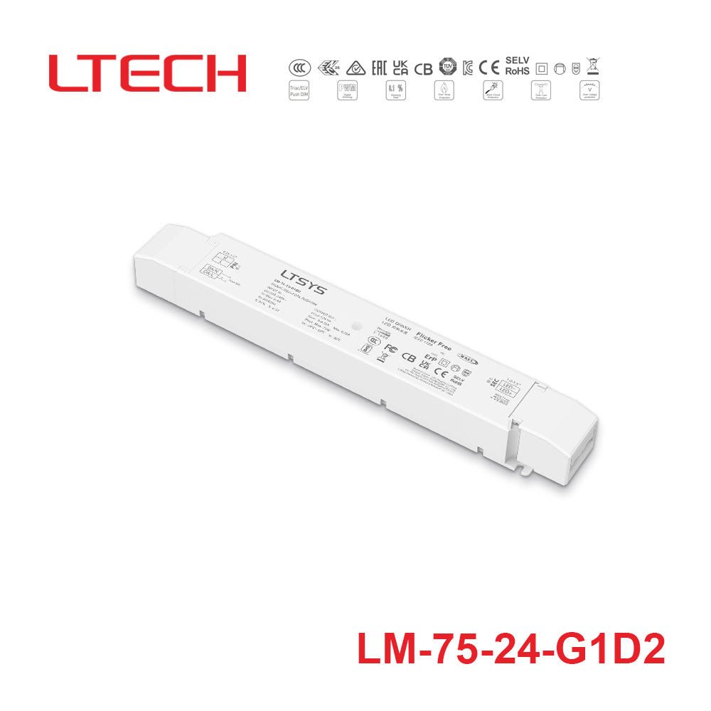 LTECH LM - 75 - 24 - G1D2 75W 24VDC CV DALI2 LED Driver - LM-75-24-G1D2 - powersupplymall.com