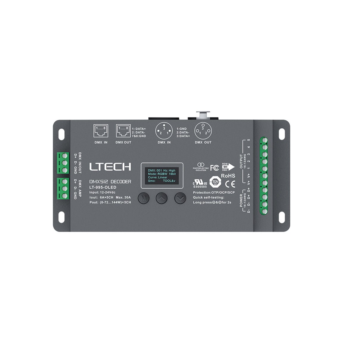 Ltech LT - 995 - OLED Constant Voltage Decoder - DMX/RDM - LT - 995 - OLED - powersupplymall.com