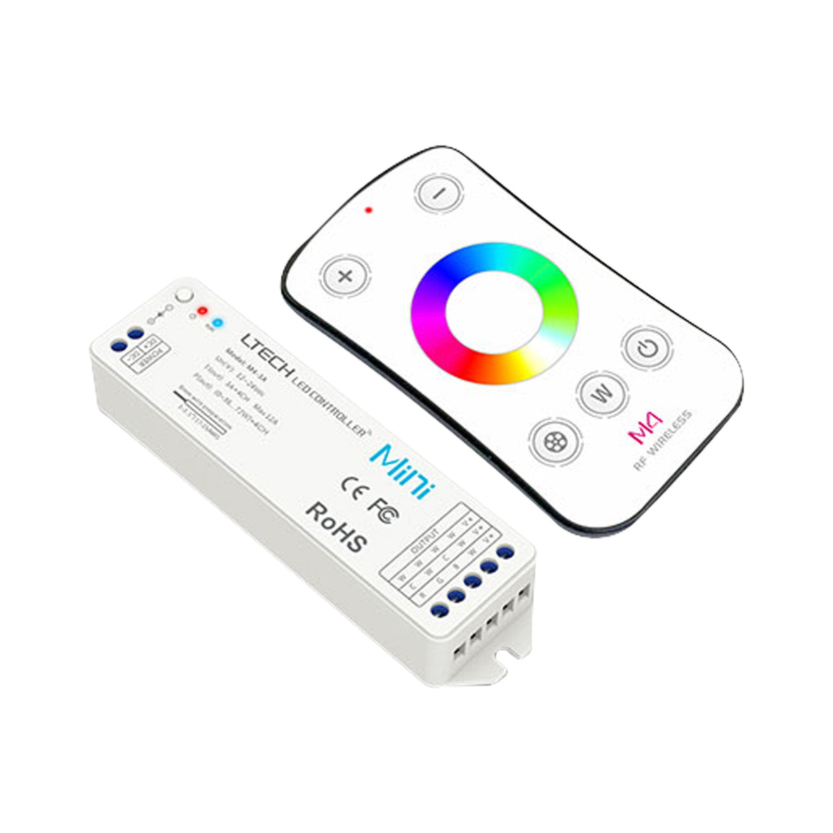 Ltech M4+M4 - 3A Mini Controller with RF Remote - RGBW - M4+M4 - 3A - powersupplymall.com