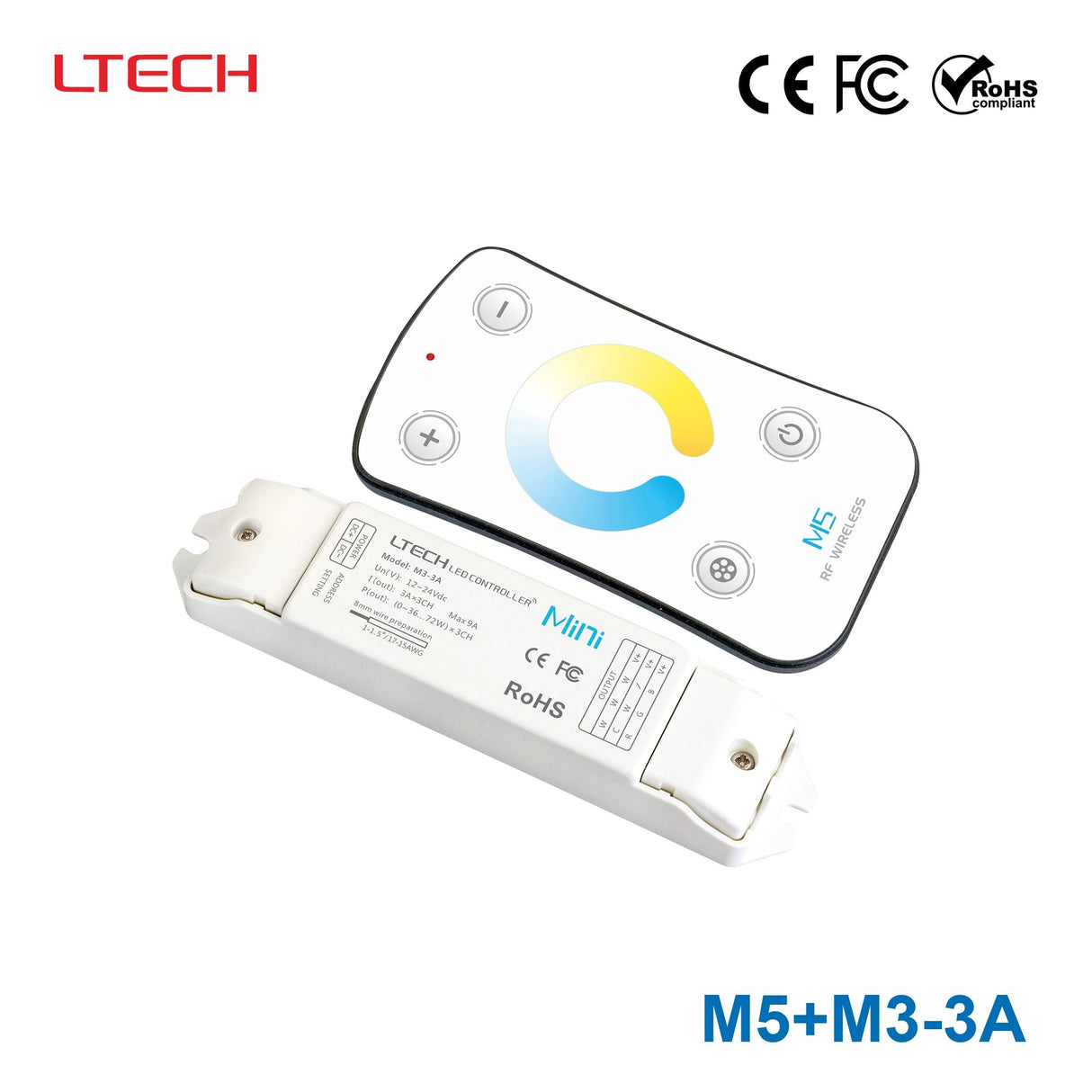 Ltech M5+M3-3A Mini Controller with RF Remote - Colour Temperature - M5+M3-3A - powersupplymall.com