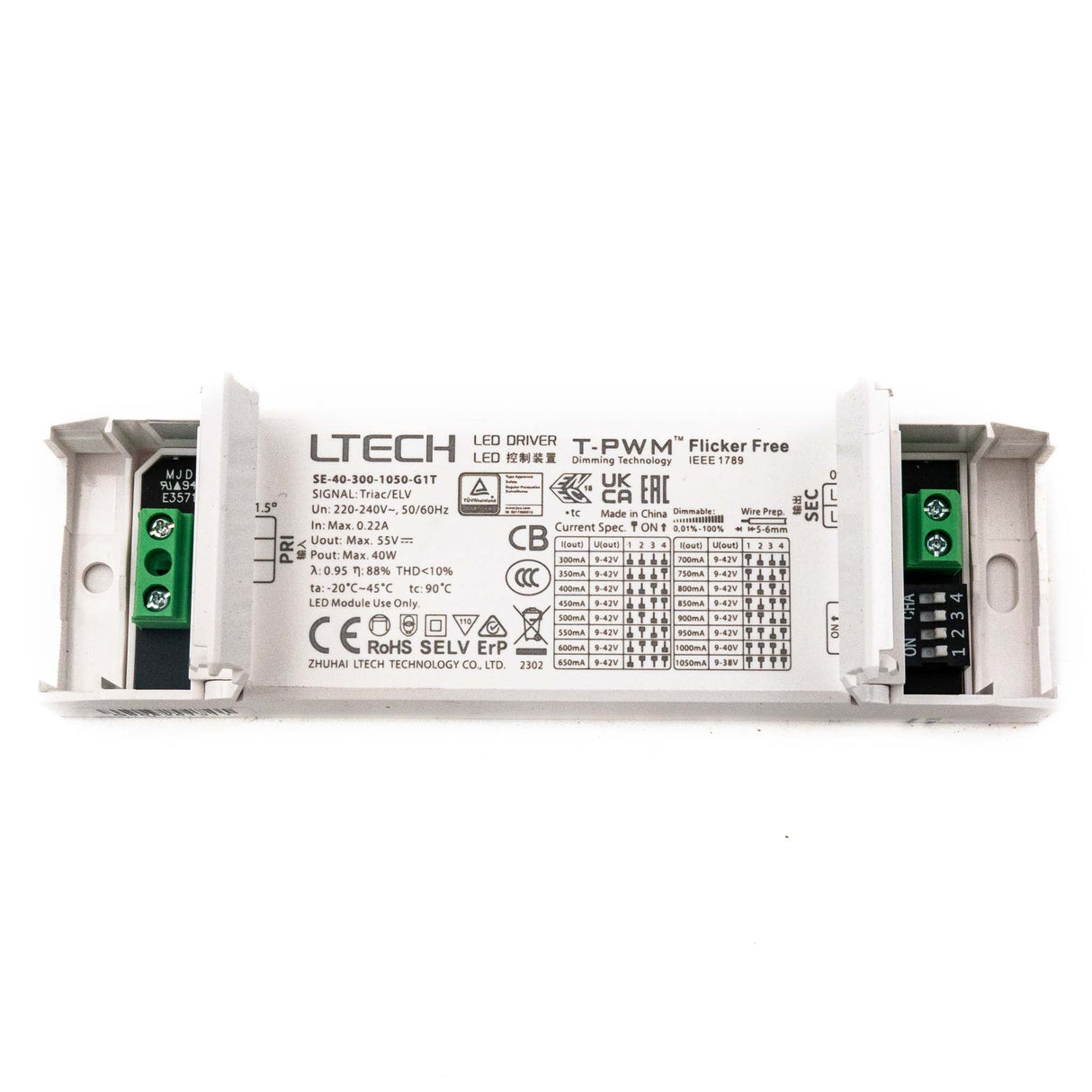 LTECH SE - 40 - 300 - 1050 - G1T 40W 300mA ~ 1050mA CC Triac LED Driver - SE-40-300-1050-G1T - powersupplymall.com
