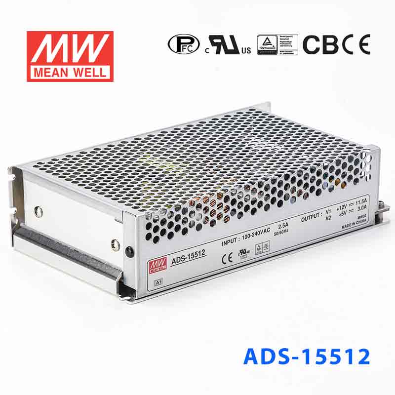 Mean Well ADS - 15512 Power Supply 153W 12V 11.5A - 5V Output - ADS - 15512 - powersupplymall.com
