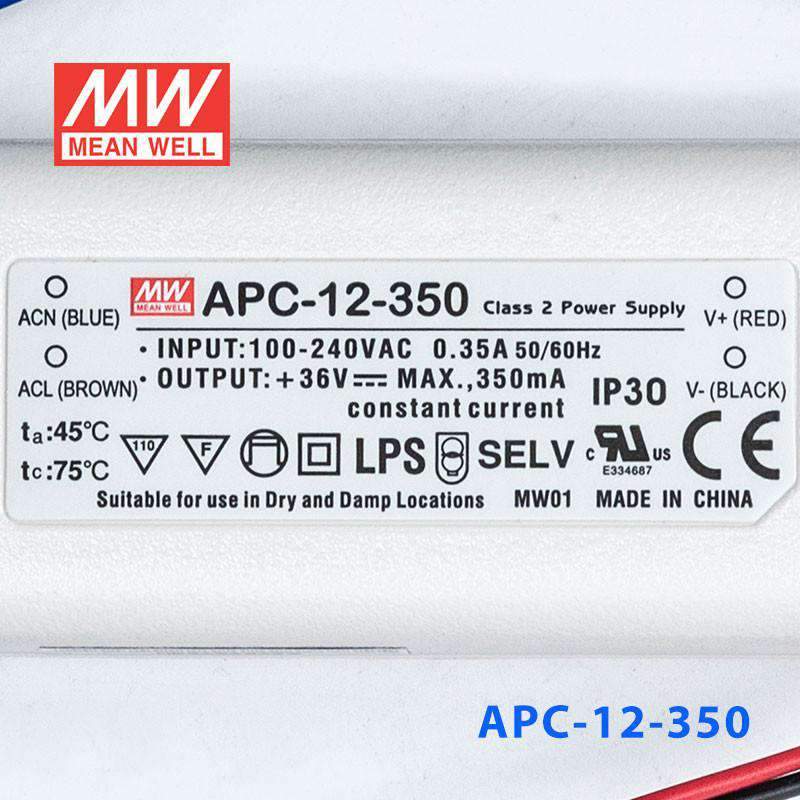 Mean Well APC - 12 - 350 Power Supply 12W 350mA - APC - 12 - 350 - powersupplymall.com