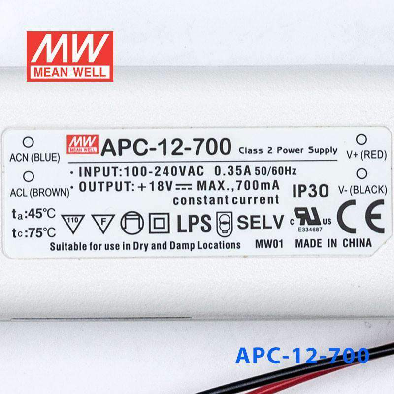 Mean Well APC - 12 - 700 Power Supply 12W 700mA - APC - 12 - 700 - powersupplymall.com