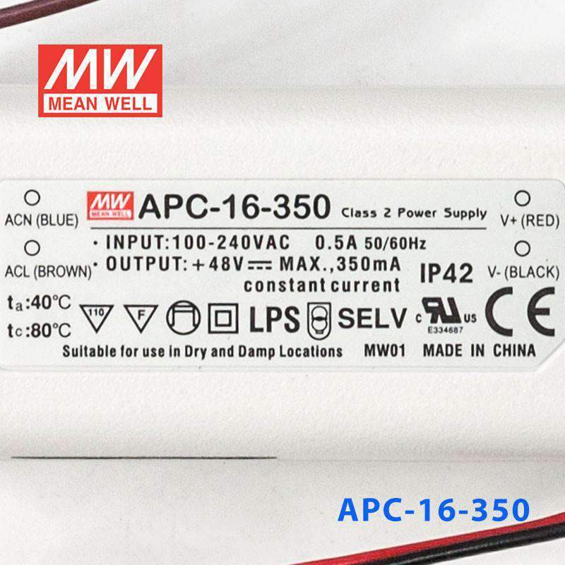 Mean Well APC - 16 - 350 Power Supply 16W 350mA - APC - 16 - 350 - powersupplymall.com