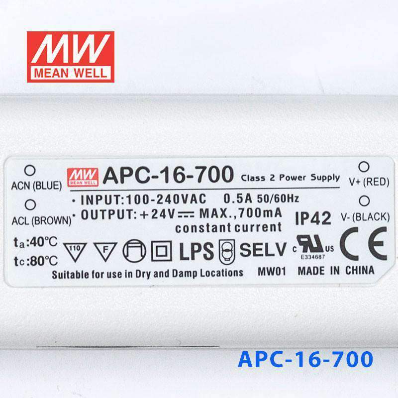 Mean Well APC - 16 - 700 Power Supply 16W 700mA - APC - 16 - 700 - powersupplymall.com