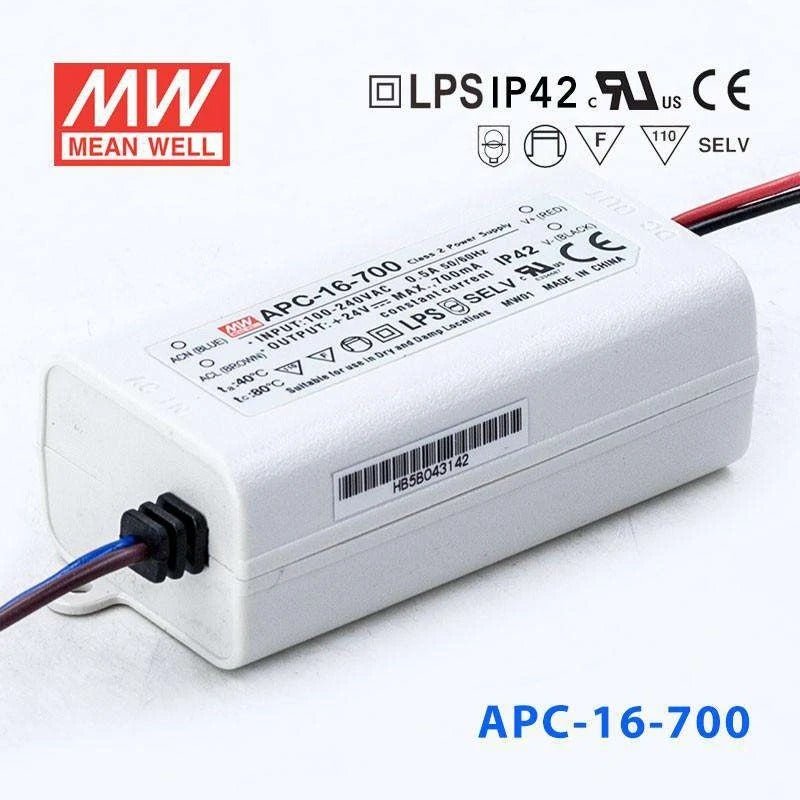 Mean Well APC - 16 - 700 Power Supply 16W 700mA - APC - 16 - 700 - powersupplymall.com