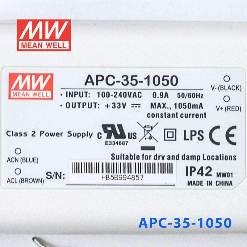 Mean Well APC - 35 - 1050 Power Supply 35W 1050mA - APC - 35 - 1050 - powersupplymall.com