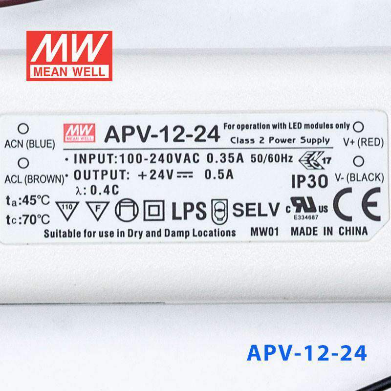 Mean Well APV - 12 - 24 Power Supply 12W 24V - APV - 12 - 24 - powersupplymall.com