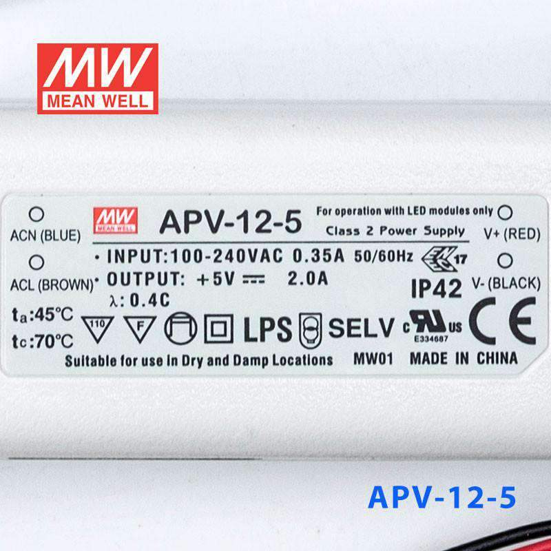Mean Well APV - 12 - 5 Power Supply 10W 5V - APV - 12 - 5 - powersupplymall.com