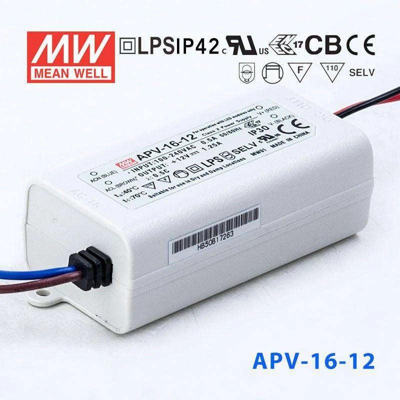 Mean Well APV - 16 - 12 Power Supply 15W 12V - APV - 16 - 12 - powersupplymall.com