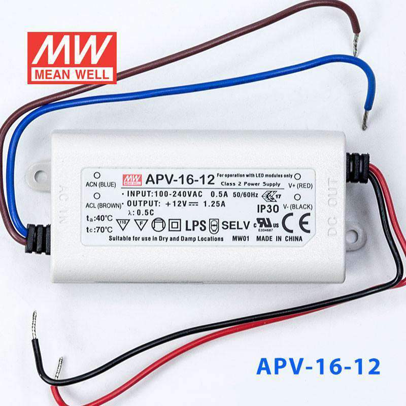 Mean Well APV - 16 - 12 Power Supply 15W 12V - APV - 16 - 12 - powersupplymall.com