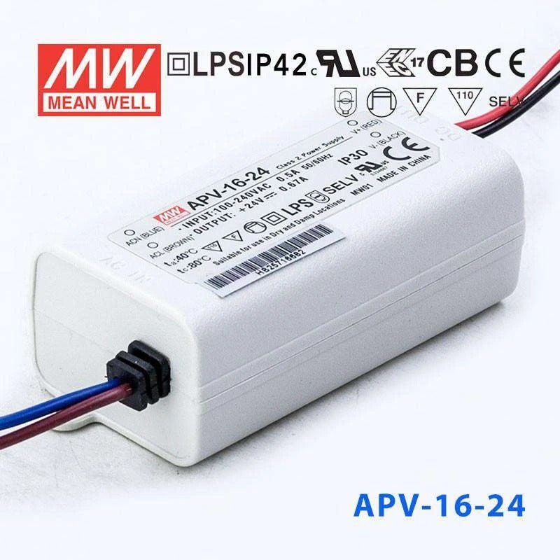 Mean Well APV - 16 - 24 Power Supply 16W 24V - APV - 16 - 24 - powersupplymall.com