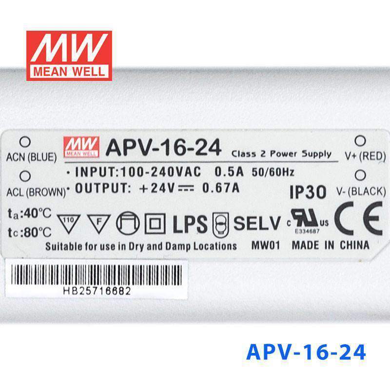 Mean Well APV - 16 - 24 Power Supply 16W 24V - APV - 16 - 24 - powersupplymall.com