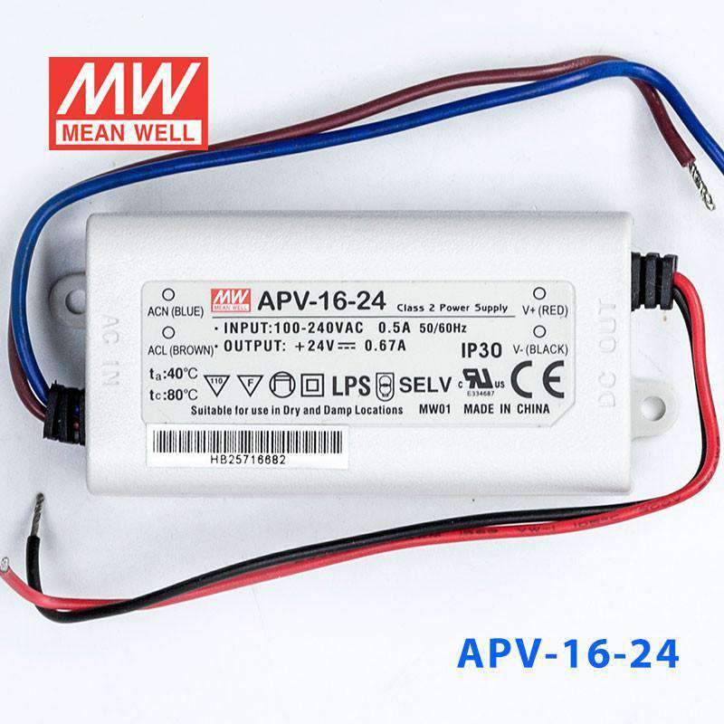 Mean Well APV - 16 - 24 Power Supply 16W 24V - APV - 16 - 24 - powersupplymall.com