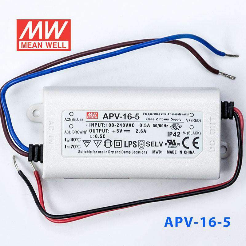 Mean Well APV - 16 - 5 Power Supply 12W 5V - APV - 16 - 5 - powersupplymall.com