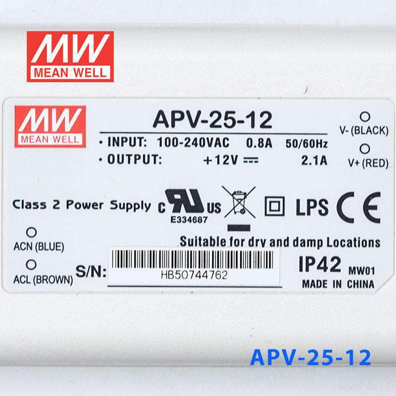 Mean Well APV - 25 - 12 Power Supply 25W 12V - APV - 25 - 12 - powersupplymall.com
