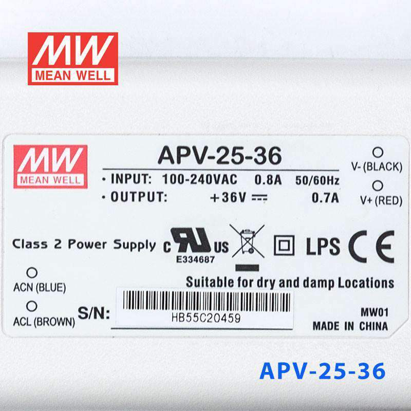 Mean Well APV - 25 - 36 Power Supply 25W 36V - APV - 25 - 36 - powersupplymall.com
