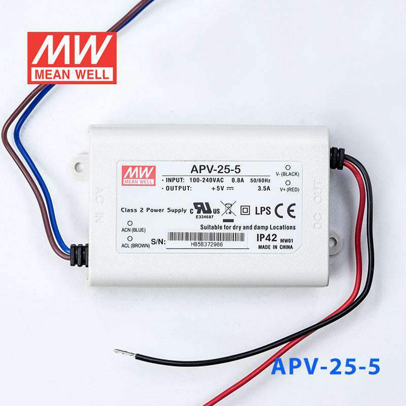 Mean Well APV - 25 - 5 Power Supply 16W 5V - APV - 25 - 5 - powersupplymall.com