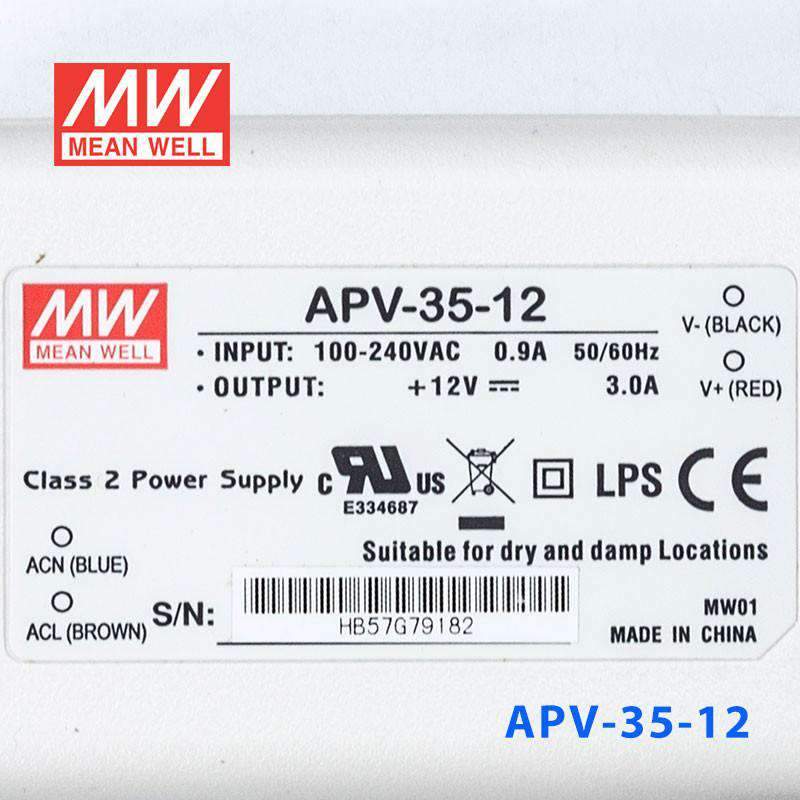 Mean Well APV - 35 - 12 Power Supply 36W 12V - APV - 35 - 12 - powersupplymall.com