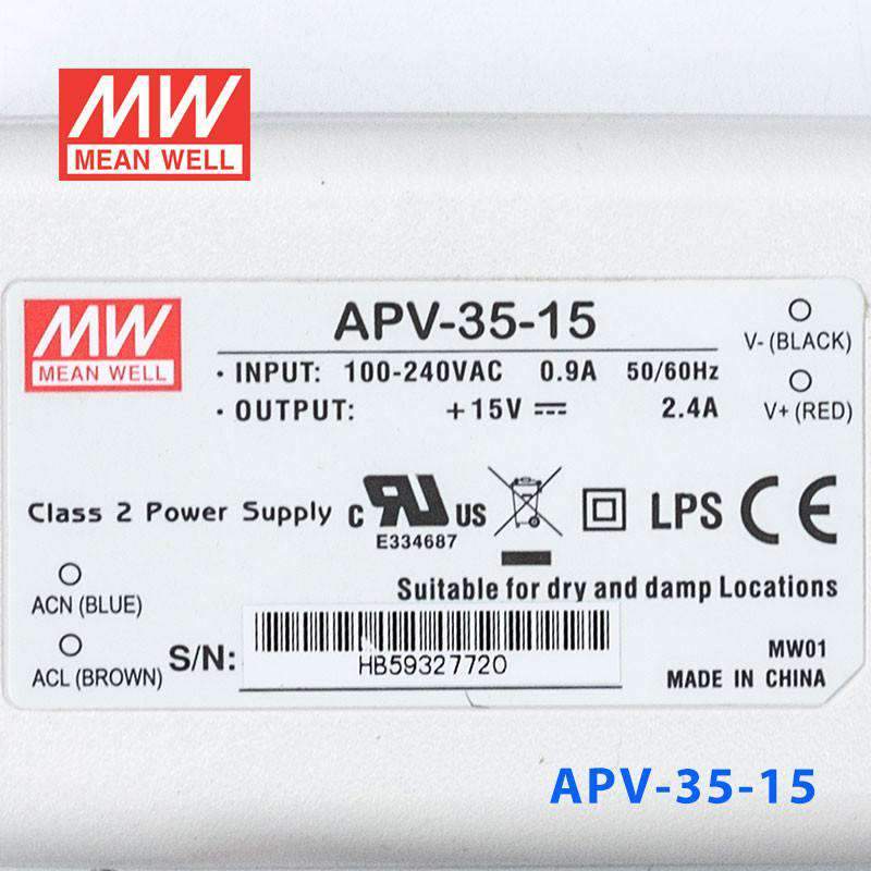 Mean Well APV - 35 - 15 Power Supply 36W 15V - APV - 35 - 15 - powersupplymall.com