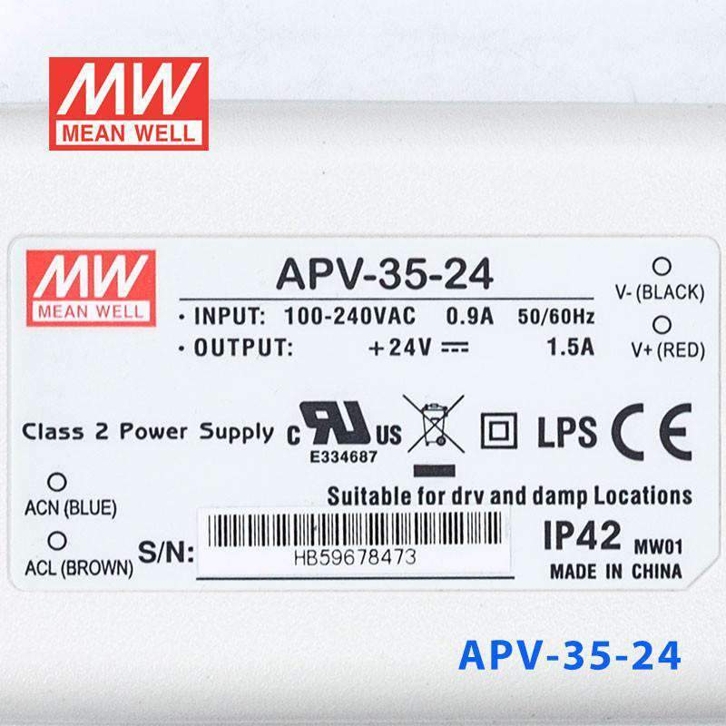 Mean Well APV - 35 - 24 Power Supply 36W 24V - APV - 35 - 24 - powersupplymall.com
