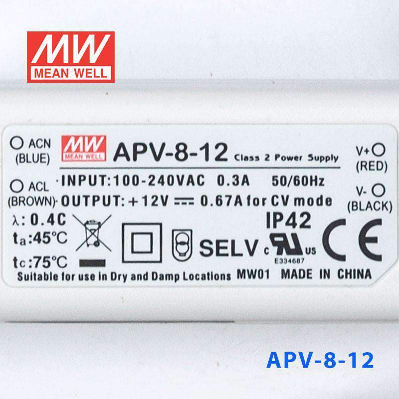 Mean Well APV - 8 - 12 Power Supply 8W 12V - APV - 8 - 12 - powersupplymall.com