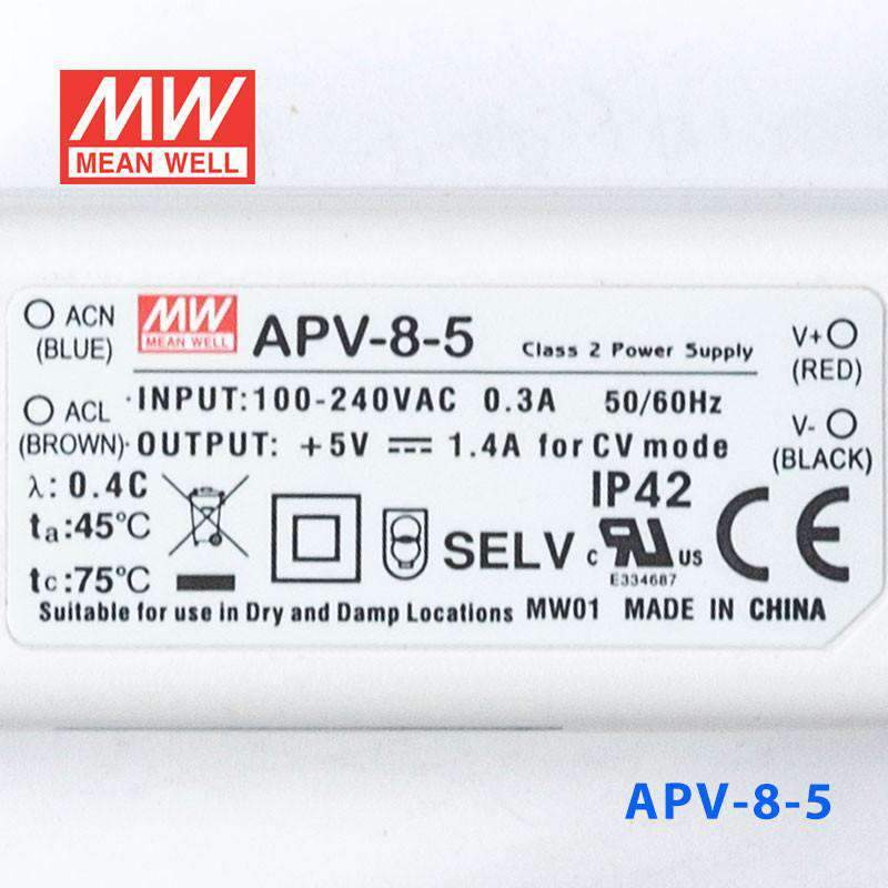 Mean Well APV - 8 - 5 Power Supply 8W 5V - APV - 8 - 5 - powersupplymall.com