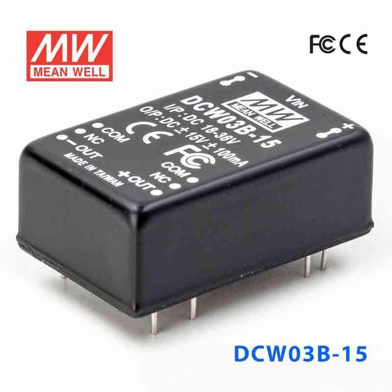 Mean Well DCW03B - 15 DC - DC Converter - 3W - 18~36V in ±15V out - DCW03B-15 - powersupplymall.com