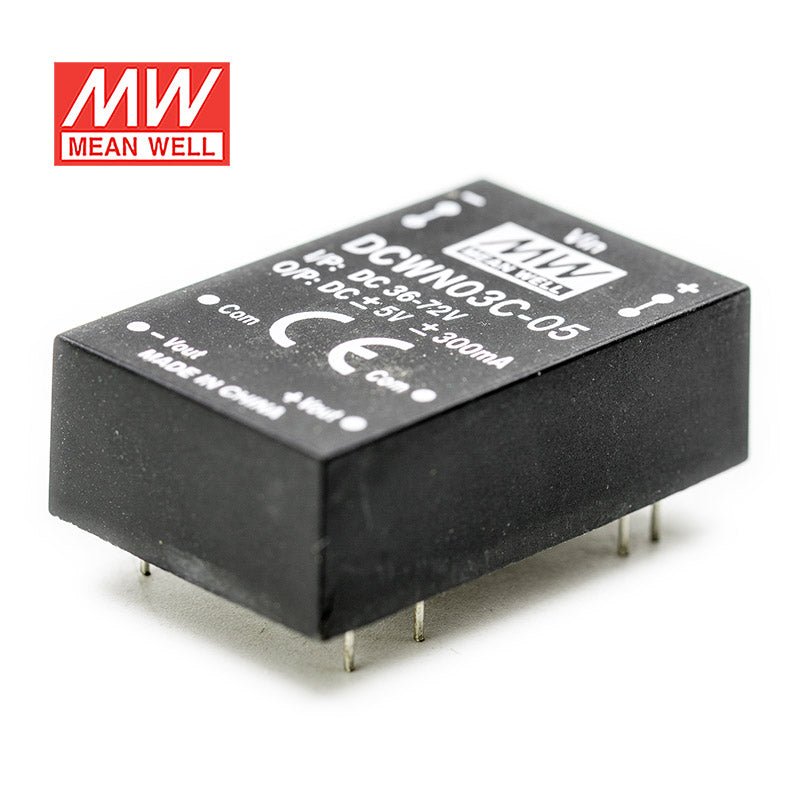 Mean Well DCWN03C-05 DC-DC Converter - 3W 36~72V DC in 5V out 600mA - DCWN03C-05 - powersupplymall.com