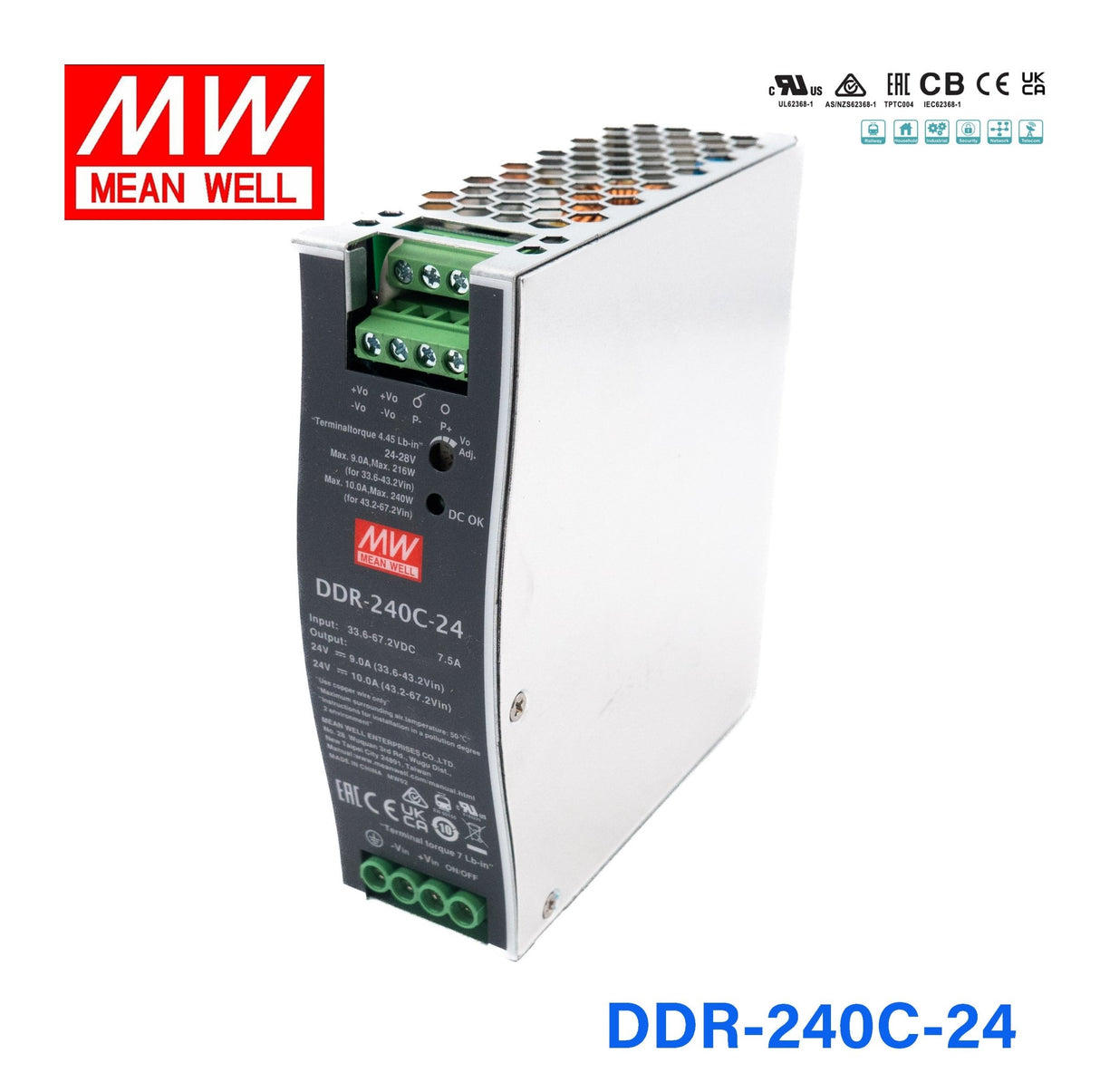 Mean Well DDR - 240C - 24 DC - DC Converter - 240W - 33.6~67.2V in 24V out - DDR - 240C - 24 - powersupplymall.com