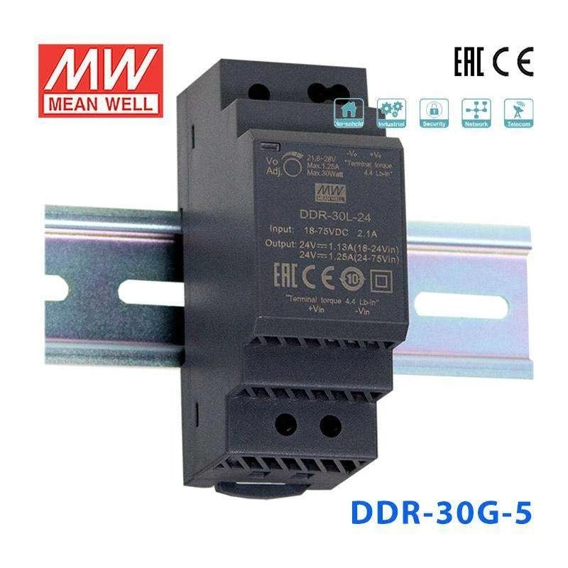Mean Well DDR - 30G - 5 DC - DC Converter - 30W - 9~36V in 5V out - DDR - 30G - 5 - powersupplymall.com