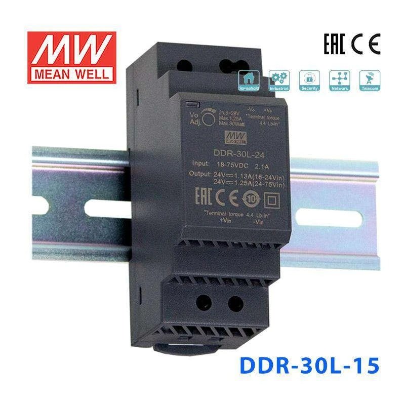 Mean Well DDR - 30L - 15 DC - DC Converter - 30W - 18~75V in 15V out - DDR - 30L - 15 - powersupplymall.com