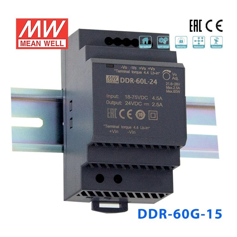 Mean Well DDR - 60G - 15 DC - DC Converter - 60W - 9~36V in 15V out - DDR - 60G - 15 - powersupplymall.com