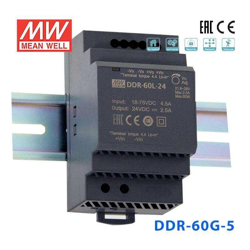 Mean Well DDR - 60G - 5 DC - DC Converter - 60W - 9~36V in 5V out - DDR - 60G - 5 - powersupplymall.com