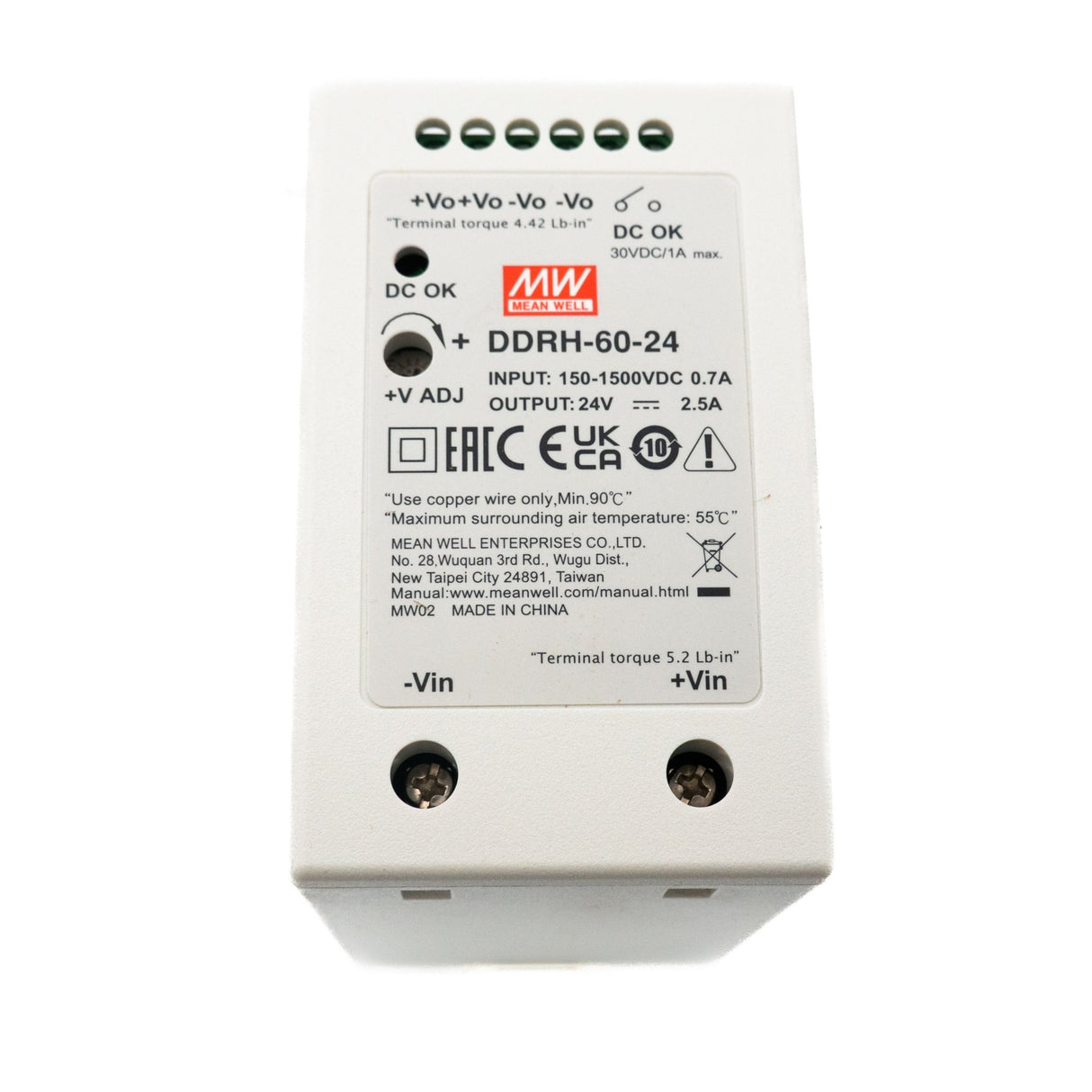 Mean Well DDRH - 60 - 24 Ultra Wide Input DC - DC Converter, 60W 24V - DDRH - 60 - 24 - powersupplymall.com