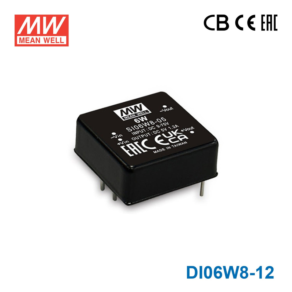 Mean Well DI06W8-12 8:1 Ultra-Wide Input DC-DC Regulated Converter, Dual Output 6W ±12V 250mA - DI06W8-12 - powersupplymall.com