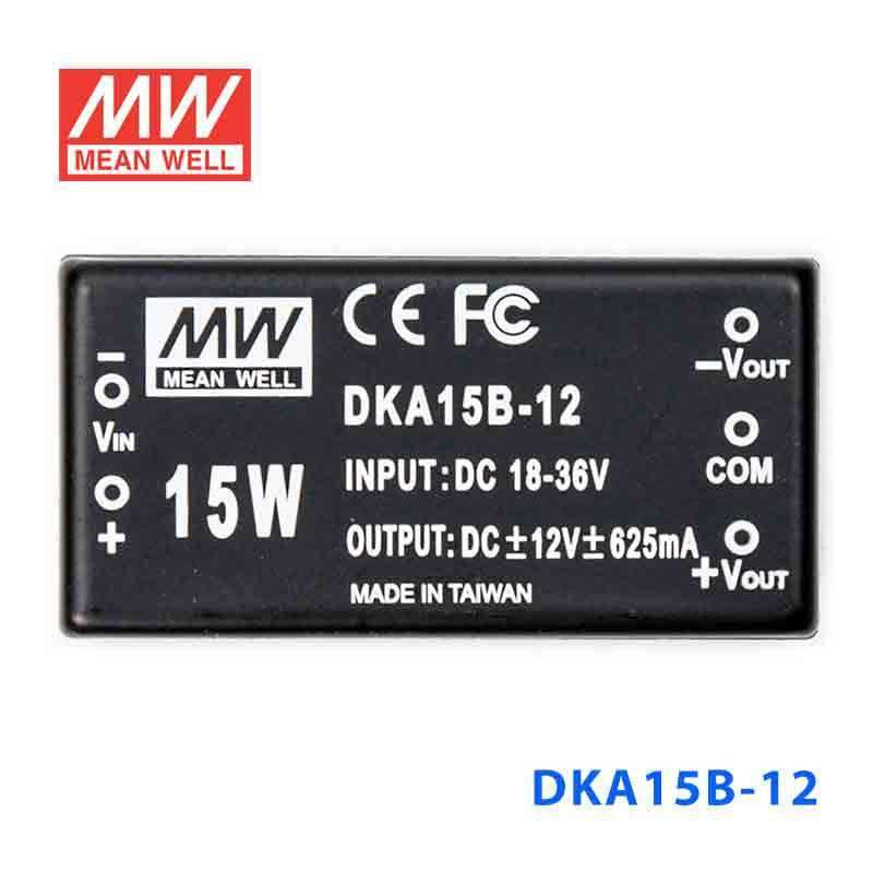 Mean Well DKA15B - 12 DC - DC Converter - 15W - 18~36V in ±12V out - DKA15B - 12 - powersupplymall.com
