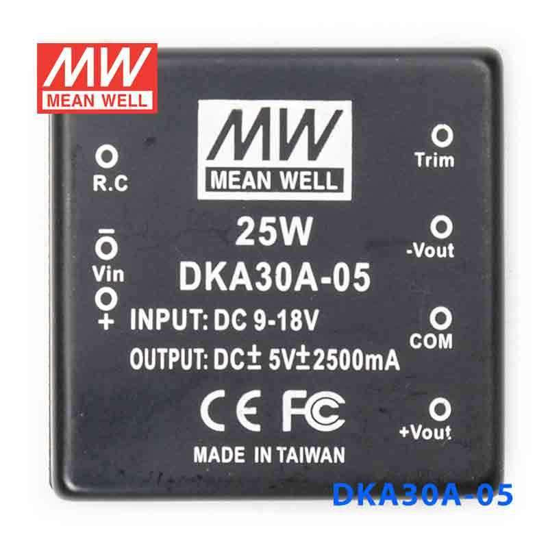 Mean Well DKA30A - 05 DC - DC Converter - 25W - 9~18V in ±5V out - DKA30A - 05 - powersupplymall.com