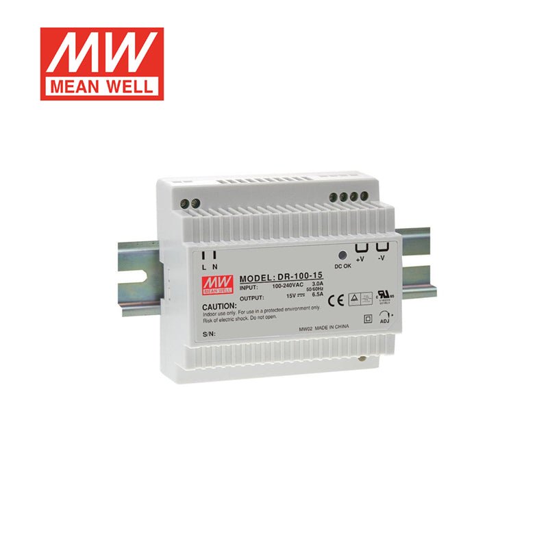Mean Well DR - 100 - 15 DIN Series Switching Power Supply - DR - 100 - 15 - powersupplymall.com