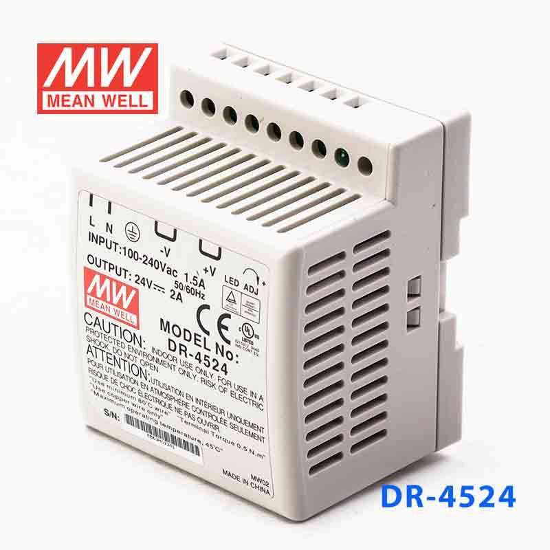 Mean Well DR - 4524 AC - DC Industrial DIN rail power supply 45W - DR - 4524 - powersupplymall.com
