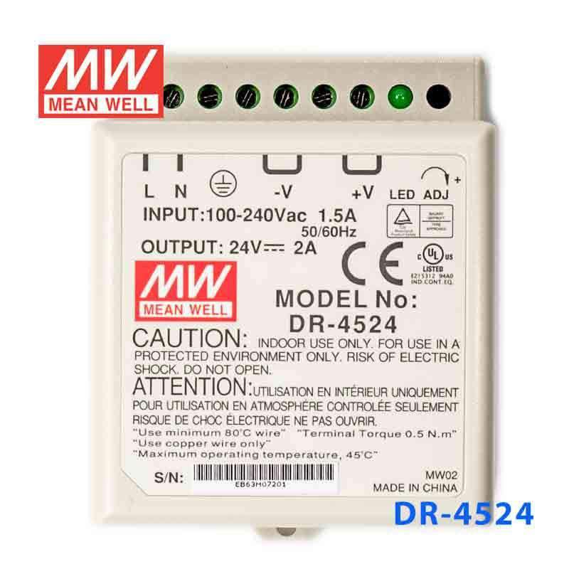Mean Well DR - 4524 AC - DC Industrial DIN rail power supply 45W - DR - 4524 - powersupplymall.com